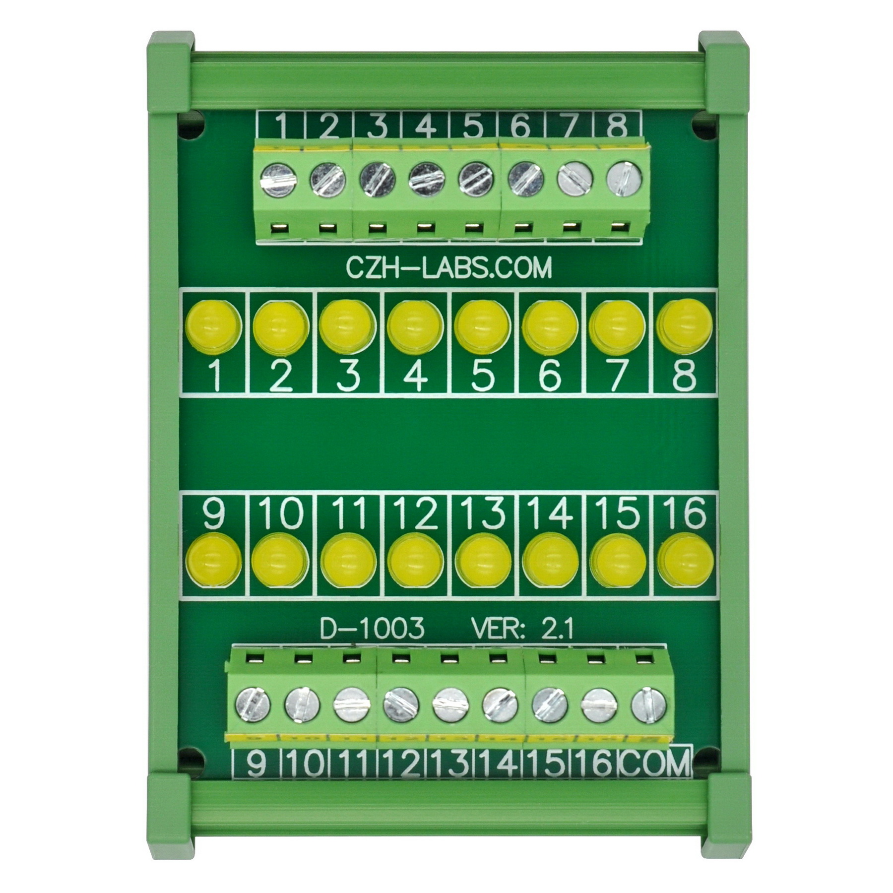 DIN Rail Mount 16 LEDs Indicator Light Module, Yellow, Support 5~50VDC ...
